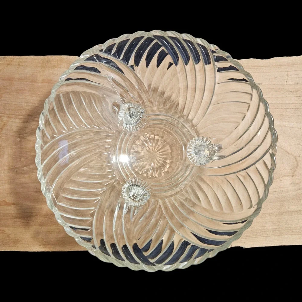 Vintage Clear Swirl Glass Footed Serving Bowl 8.75